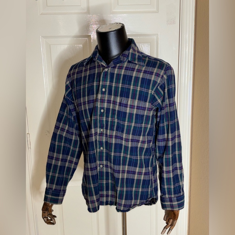 Pendleton Button Down Shirt Mens Large Blue Plaid  Cotton Long Sleeve Button Up‌